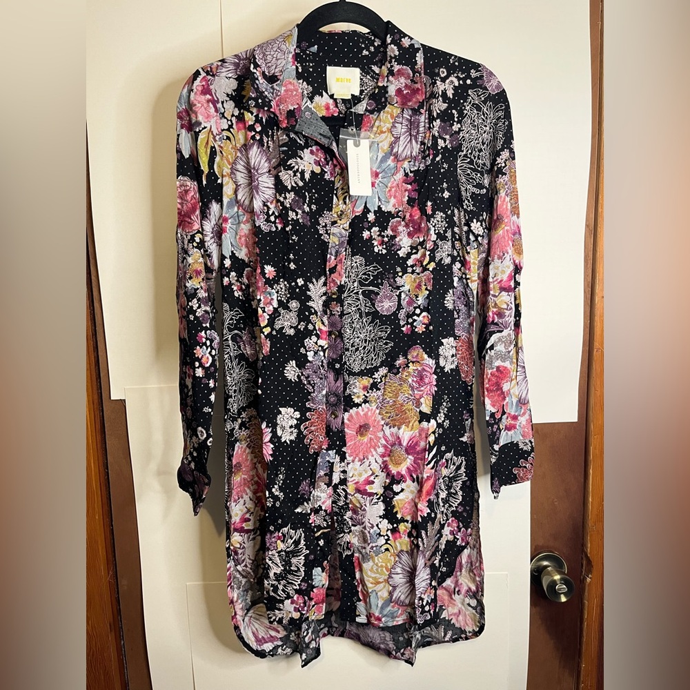 NWT Maeve Anthropologie Women’s Size XS Autumnal Floral High Low Button Up Tunic